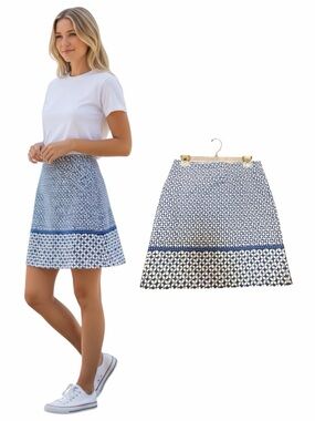 Talbots Blue White Print Skirt Size 2 A-Line Preppy Coastal Classic